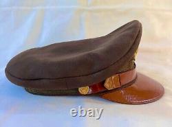 WW2 USAAF Army Air Corp Officers Chocolate OD Crusher Visor Hat Cap Sz 7-1/8