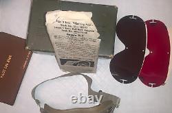 WW2 US ARMY AIR CORPS AN 6530 FLIGHT GOGGLES Amber + Red lenses in box with Log