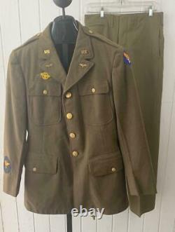 WW2 US Army Air Core Dress Jacket Sz 39R & Pants Vtg WWII 9th Airforce Pins