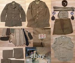 WW2 US Army Air Core Uniform Footlocker Vintage War Clothes belts hats patches
