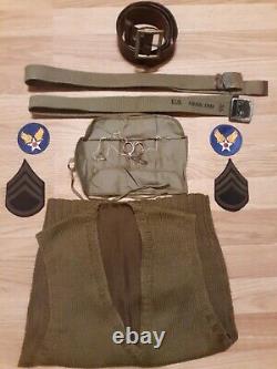 WW2 US Army Air Core Uniform Footlocker Vintage War Clothes belts hats patches