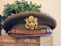 WW2 US Army Air Corp USAAF Officers Crusher Service Visor Hat Cap Vintage