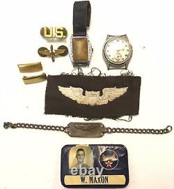 WW2 US Army Air Corp lot Warren Maxon Sterling ID bracelet pinback watch patch