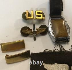 WW2 US Army Air Corp lot Warren Maxon Sterling ID bracelet pinback watch patch