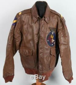 WW2 US Army Air Corps A-2 Flight Jacket Identified & Leather Blood Chit Patch