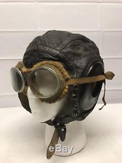 WW2 US Army Air Corps USAAF A-11 Leather Flight Helmet Large With Goggles