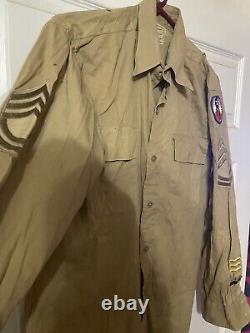 WW2 US Army Air Force Khaki Officers Uniform Shirt, Pants, Belt, Tie(SFC Chevrons)