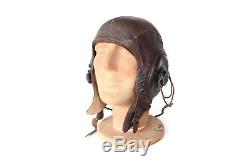 WW2 US Army Air Force Leather Aviator Pilot Cap Type A-11 in Size Medium WIRED