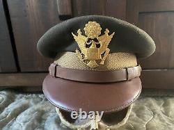 WW2 US Army Air Force Officer Visor Hat Cap w Badge Crusher Cap Air Corps