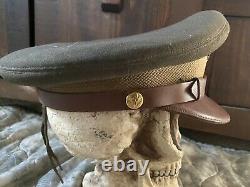 WW2 US Army Air Force Officer Visor Hat Cap w Badge Crusher Cap Air Corps