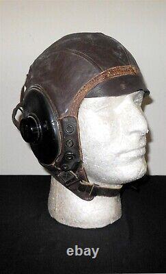 WW2 US Army Air Force TYPE A-11 FLIGHT HELMET & EARHONES SUPERB