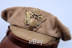 WW2 US Officer visor cap tunic hat Army Air Corp crusher NAMED Bancroft Flighter