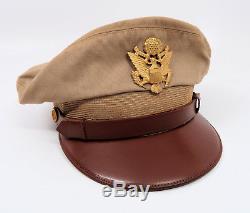WW2 US Officer visor cap tunic hat Army Air Corp force Knox crusher tan khaki