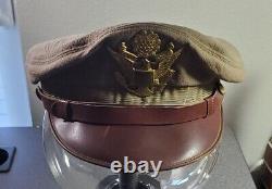 WW2 US Visor Cap Army Air Corp Force Crusher Officer Pin Hat BANCROFT FLIGHTER
