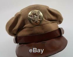 WW2 US soldier visor cap hat Army Air Corp force crusher FLIGHT WEIGHT usaf NAME