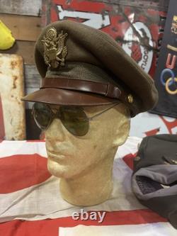 WW2 U. S. Army Air Force Uniform Hat Cap Patch Medal Wings Pilot Aviator Glasses
