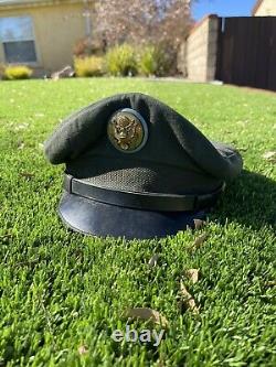 WW2 World War II Soldier Visor Cap Hat Army Air Force Green Size 6 7/8 War Used