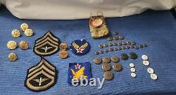 WWII 14th Army Air Force Patches Unauthorized Stripes Button Bag, Collar Discs