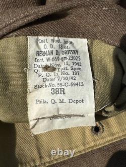 WWII 1942 Named US Army Air Forces Service Coat 38R Wool Serge 13th AAF Corporal