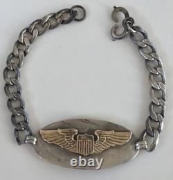WWII Air Force Army Air Corps Sterling Gold Wings ID Bracelet