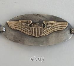 WWII Air Force Army Air Corps Sterling Gold Wings ID Bracelet