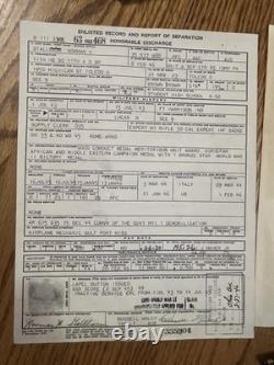 WWII Army Air Corps Paper Grouping with ribbons and Pin Italy Vet from Ohio