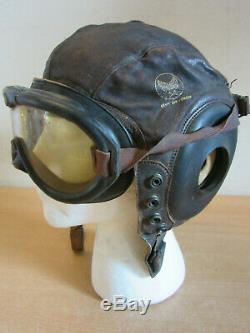 WWII Army Air Force A-11 Leather Flight helmet Size Medium with Polaroid Goggles