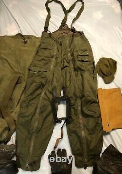 WWII Army Air Force A-11 flight pants, heated glove, A-6 wool boots, leather str