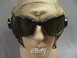 WWII Army Air Force Pilot AAF Flight AN-H-15 Bates Helmet & Goggles