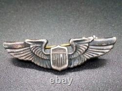 WWII Army Air Force Pilot Wings Sterling Silver Pin 1.5 Inches