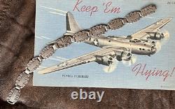 WWII Bracelet US Army Air Corp Sterling Forget Me Not Charm Bracelet 7