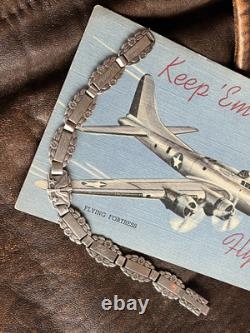 WWII Bracelet US Army Air Corp Sterling Forget Me Not Charm Bracelet 7