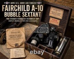 WWII Fairchild A-10 Aircraft Bubble Sextant Complete in Case USAF US Army Air