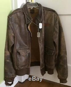 WWII Leather Bomber Flight Jacket A-2 With Matching Dog Tags Army Air Force