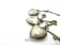 WWII Puffy Heart Charm Key Link Bracelet Sterling Army Air Corp Sweetheart Wings
