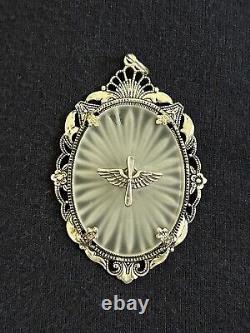 WWII Sterling Silver & Lalique Crystal Army Air Corp Pilots Sweetheart Pendant