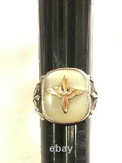 WWII Sterling Silver MOP Army Air Corps Ring Sz 9