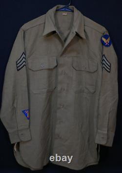 WWII USAAF Army Air Force Radio Specialist Sergeant OD Gas Flap Wool Shirt 15x32
