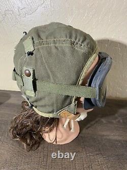 WWII USAAF Army Air Force Type A-9 Summer Cloth Flying Helmet WITH ORIG GOGGLES