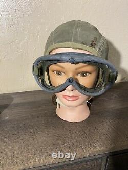 WWII USAAF Army Air Force Type A-9 Summer Cloth Flying Helmet WITH ORIG GOGGLES