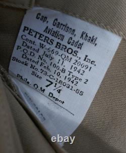 WWII USAAF Army Air Forces Cap Garrison Khaki Aviation Cadet'Peters Bros' 7 1/4