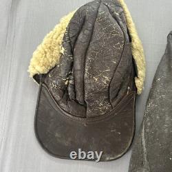 WWII USAAF D-1 Shearling Jacket Werber 1943 + 1942 Flight Cap Display Set