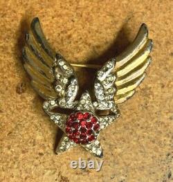 WWII USAAF U. S. Army Air Force sterling silver SWEETHEART Pin Brooch RHINESTONES