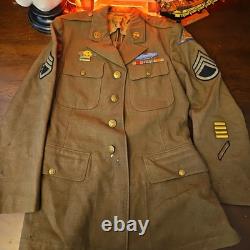 WWII US 7th Army bullion patch Staff SGT JACKET Sterling Pin Infantry Air Force