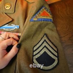 WWII US 7th Army bullion patch Staff SGT JACKET Sterling Pin Infantry Air Force