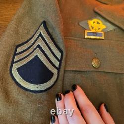 WWII US 7th Army bullion patch Staff SGT JACKET Sterling Pin Infantry Air Force