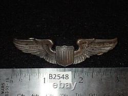 WWII US AAF Army Air Force Pilot Aviator Badge Wings Three Inch Sterling Orig