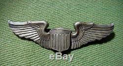 WWII US ARMY AIR CORPS Sterling Silver Pin Back 3 inch PILOT WINGS BADGE