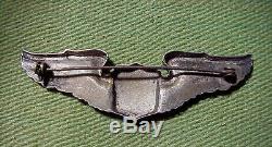 WWII US ARMY AIR CORPS Sterling Silver Pin Back 3 inch PILOT WINGS BADGE