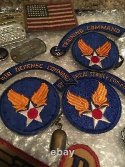 WWII US ARMY AIR FORCE USAAF GROUPING patches, pins, dog tags, DUI and more